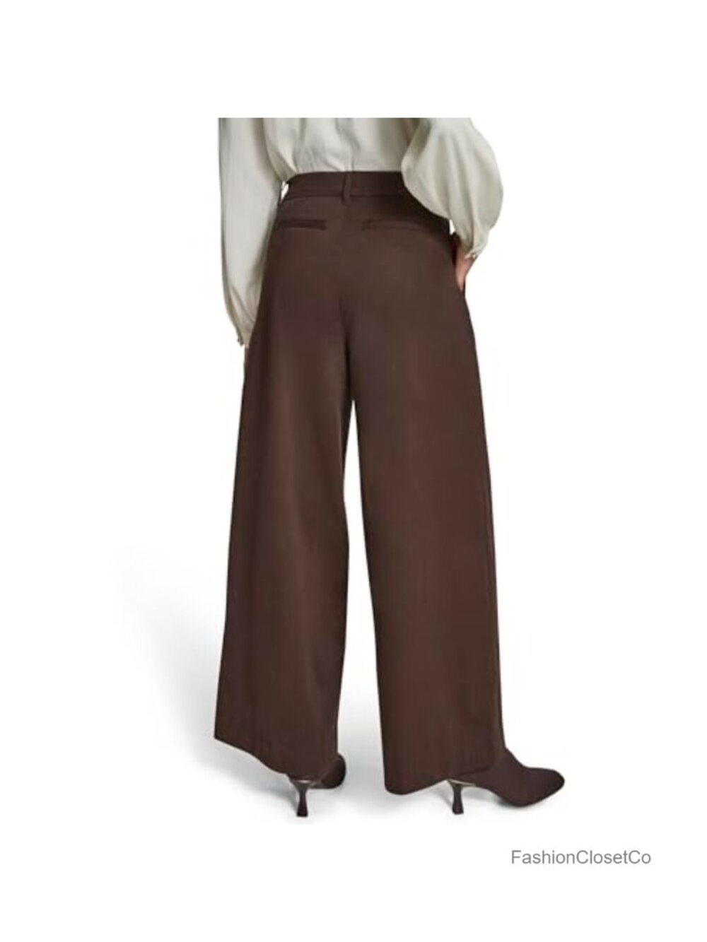 High-Waisted Wide Leg Trouser Pant Pleated Front Chino Cotton - Picture 5 of 5